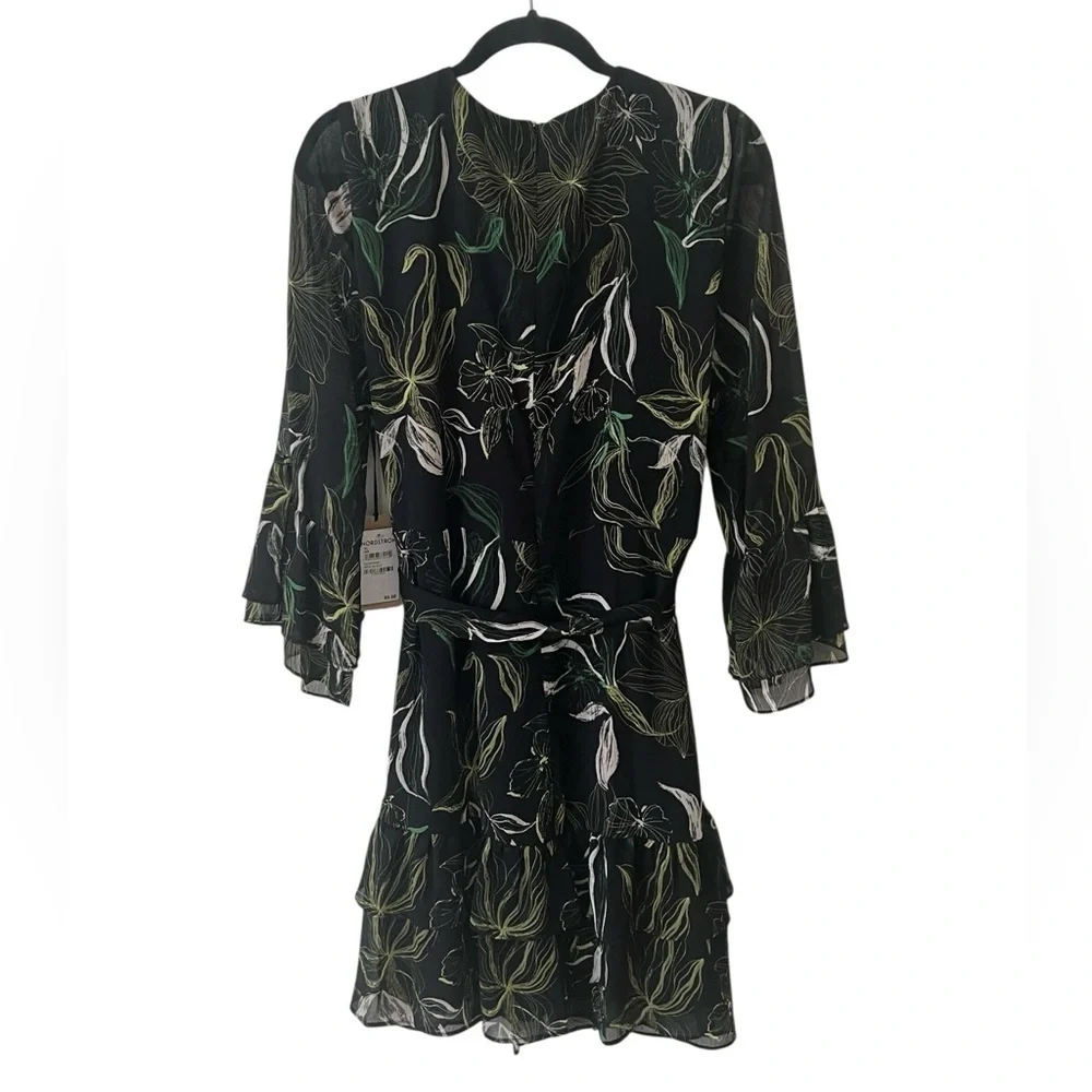 Halogen Black Floral Ruffle Minidress Rich Black NWT XL